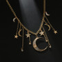Boho Gold Crystal Star Moon Pendant Necklace
