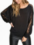Casual Patchwork See-Through Plain Batwing Long Sleeve T-Shirt