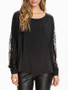 Casual Patchwork See-Through Plain Batwing Long Sleeve T-Shirt