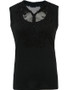 Casual V-Neck Decorative Lace Plain Sleeveless T-Shirt