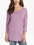 Casual Round Neck High-Low Plain Batwing Long Sleeve T-Shirt