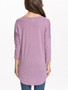 Casual Round Neck High-Low Plain Batwing Long Sleeve T-Shirt