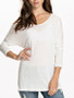 Casual Round Neck High-Low Plain Batwing Long Sleeve T-Shirt