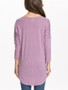 Casual Round Neck High-Low Plain Batwing Long Sleeve T-Shirt