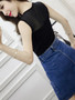 Casual Patchwork Hollow Out Round Neck Sleeveless T-Shirt