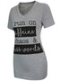 Casual Stylish Awesome Letters V-Neck Short Sleeve T-Shirt