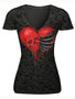 Casual V-Neck Skull Heart Printed Short Sleeve T-Shirt