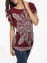 Casual Batwing Round Neck Cotton Tribal Printed Short Sleeve T-Shirt