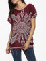 Casual Batwing Round Neck Cotton Tribal Printed Short Sleeve T-Shirt