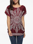 Casual Batwing Round Neck Cotton Tribal Printed Short Sleeve T-Shirt