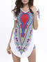 Casual Tribal Printed V-Neck Short Sleeve T-Shirt With Curved Hem