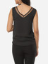 Casual Hollow Out Patchwork Plain Modern V Neck Sleeveless-t-shirt