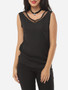 Casual Hollow Out Patchwork Plain Modern V Neck Sleeveless-t-shirt