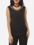 Casual Hollow Out Patchwork Plain Modern V Neck Sleeveless-t-shirt