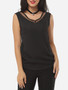 Casual Hollow Out Patchwork Plain Modern V Neck Sleeveless-t-shirt