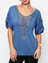 Casual Hollow Out Lace Patchwork Plain Designed Round Neck Short-sleeve-t-shirt