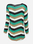 Casual Round Neck Dacron Striped Long-sleeve-t-shirt