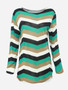 Casual Round Neck Dacron Striped Long-sleeve-t-shirt