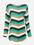 Casual Round Neck Dacron Striped Long-sleeve-t-shirt