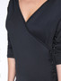 Casual Ruched Deep V-Neck Decorative Button Plain Long Sleeve T-Shirt