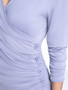 Casual Ruched Deep V-Neck Decorative Button Plain Long Sleeve T-Shirt