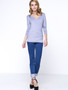 Casual Ruched Deep V-Neck Decorative Button Plain Long Sleeve T-Shirt