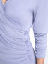 Casual Ruched Deep V-Neck Decorative Button Plain Long Sleeve T-Shirt