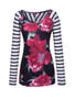 Casual Round Neck Floral Striped Long Sleeve T-Shirt
