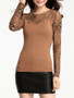 Casual Round Neck Sparkling Designed Patchwork Hollow Out Long Sleeve T-Shirt