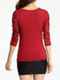 Casual Round Neck Sparkling Designed Patchwork Hollow Out Long Sleeve T-Shirt