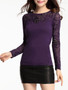 Casual Round Neck Sparkling Designed Patchwork Hollow Out Long Sleeve T-Shirt