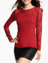 Casual Round Neck Sparkling Designed Patchwork Hollow Out Long Sleeve T-Shirt