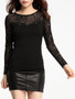 Casual Round Neck Sparkling Designed Patchwork Hollow Out Long Sleeve T-Shirt