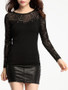 Casual Round Neck Sparkling Designed Patchwork Hollow Out Long Sleeve T-Shirt