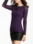 Casual Round Neck Sparkling Designed Patchwork Hollow Out Long Sleeve T-Shirt