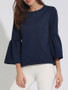 Charming Designed Round Neck Plain Bell Long Sleeve T-Shirt