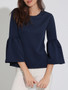 Charming Designed Round Neck Plain Bell Long Sleeve T-Shirt