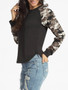 Casual Round Neck Camouflage Patchwork Long Sleeve T-shirt