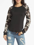 Casual Round Neck Camouflage Patchwork Long Sleeve T-shirt