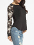 Casual Round Neck Camouflage Patchwork Long Sleeve T-shirt