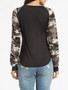 Casual Round Neck Camouflage Patchwork Long Sleeve T-shirt