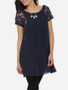 Casual Round Neck Dacron Hollow Out Lace Patchwork Plain Short-sleeve-t-shirt