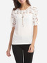 Casual Round Neck Dacron Hollow Out Lace Patchwork Plain Short-sleeve-t-shirt