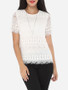 Casual Lace Plain Exquisite Round Neck Short-sleeve-t-shirt