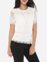 Casual Lace Plain Exquisite Round Neck Short-sleeve-t-shirt
