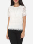 Casual Lace Plain Exquisite Round Neck Short-sleeve-t-shirt
