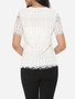 Casual Lace Plain Exquisite Round Neck Short-sleeve-t-shirt