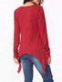 Casual Round Neck Plain Asymmetric Hem Long Sleeve T-shirt