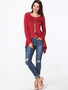 Casual Round Neck Plain Asymmetric Hem Long Sleeve T-shirt