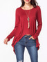 Casual Round Neck Plain Asymmetric Hem Long Sleeve T-shirt